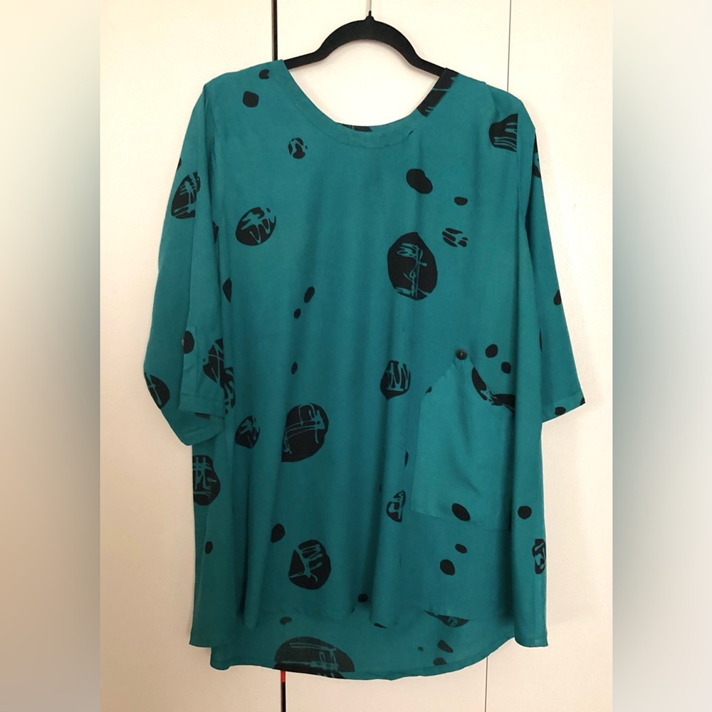 Teal green Batik top. Medium